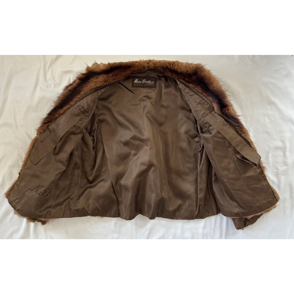 Vtg Maas Brothers Florida Brown Fur Cropped Coat Stole Small Mob Wife FLAWS READ - Picture 8 of 16